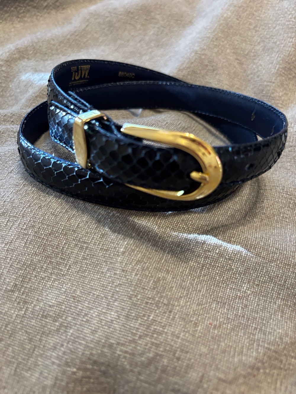 🌀 NAVY BLUE GENUINE SNAKESKIN NARROW BELT—S